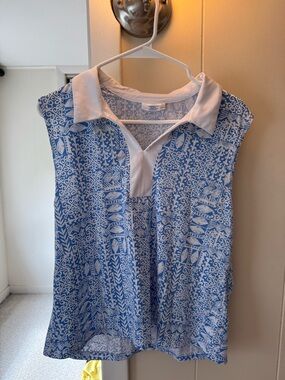Sigrid Olsen Blue & White Sleeveless Polo